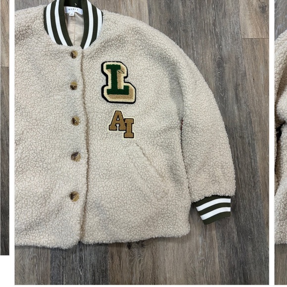 MABLE PARKER FLUFFY SHEARED
VARSITY JACKET - TAUPE S NWOT WINTER CASUAL SPORTY - Picture 11 of 11